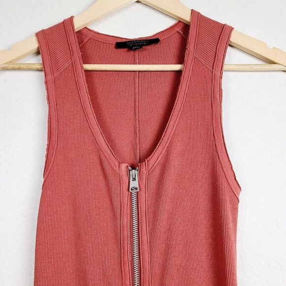 ALLSAINTS Tank Pencil Dress 2 Rust Red Ribbed Knit Full Zip Sleeveless Midi - Picture 3 of 7